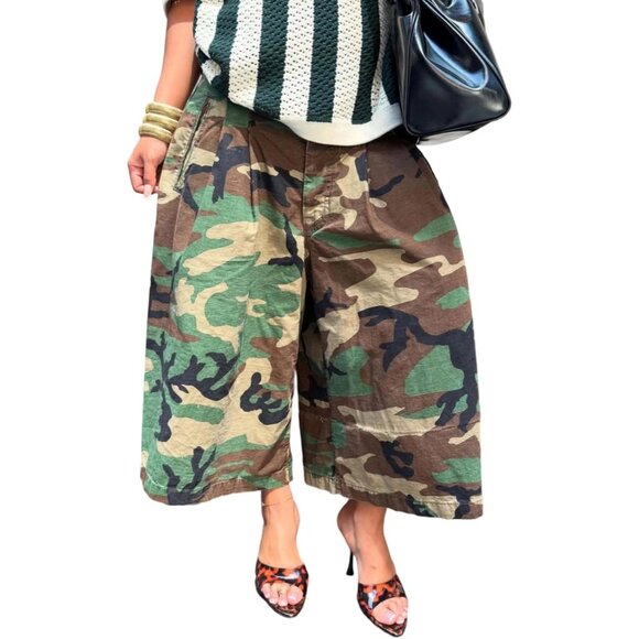 Women Cargo Jeans Camouflage Wide Leg Cropped Denim Plus Size Casual Trendy - Picture 1 of 6